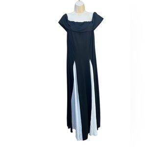 Shein Plus Size 2X Off Shoulder Contrast Color Black White‎ Waist Elegant Dress